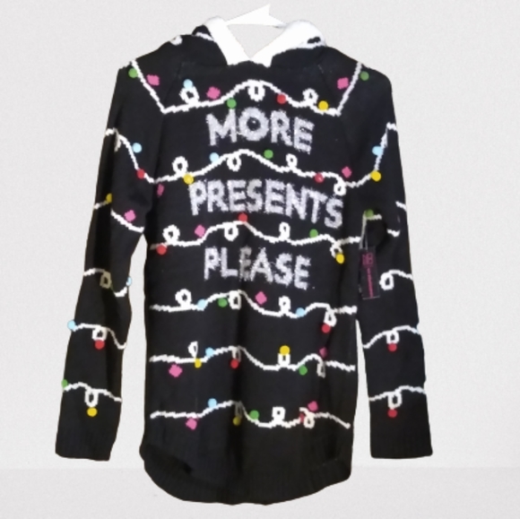 No Boundaries Sweaters - No Boundaries Christmas Sweater Hooded Lights More Presents Tinsel NWT Small